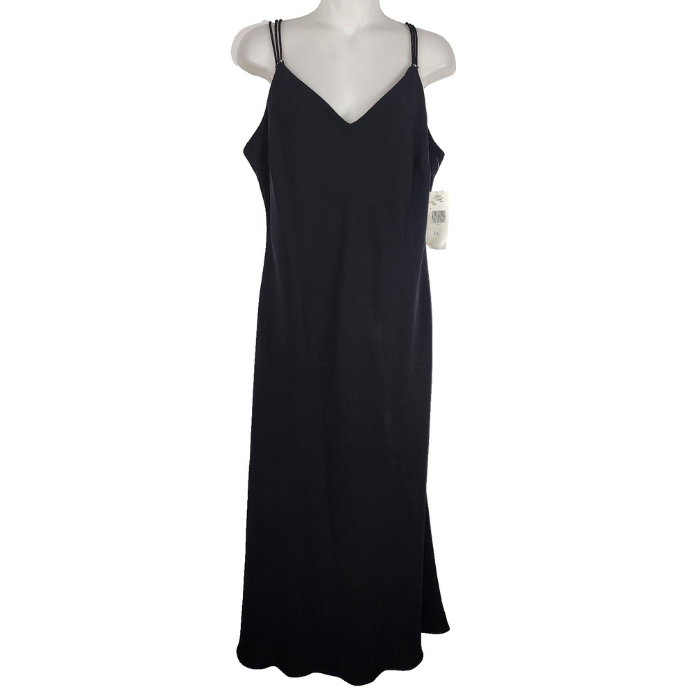 Jones Wear Womens Maxi Dress 12 Evening Black Spaghetti Strap Cocktail Y2K Vtg